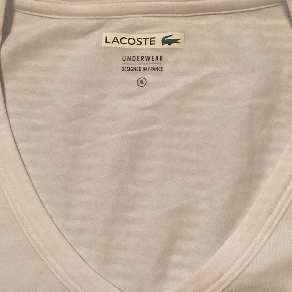 Lacoste White V‑Neck Short Sleeve Tee with Green Croc Logo